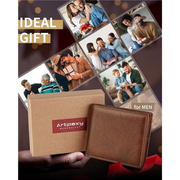 Mens Leather Bifold Wallet RFID Blocking 13 Card Holder 2 Cash Pockets ID Window - Picture 6 of 7